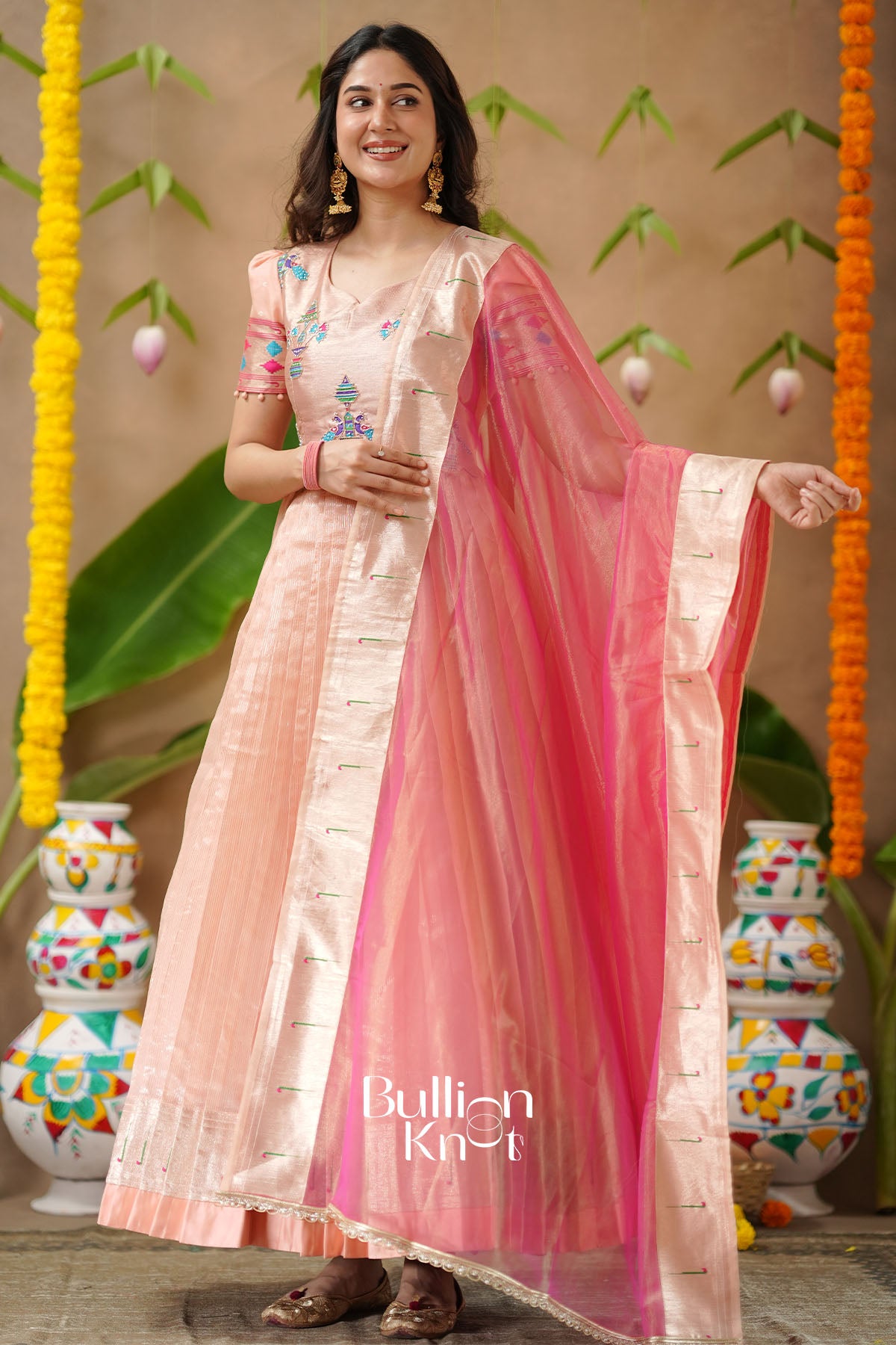 Hansmukti Paithani Silk (Dress) In Peach