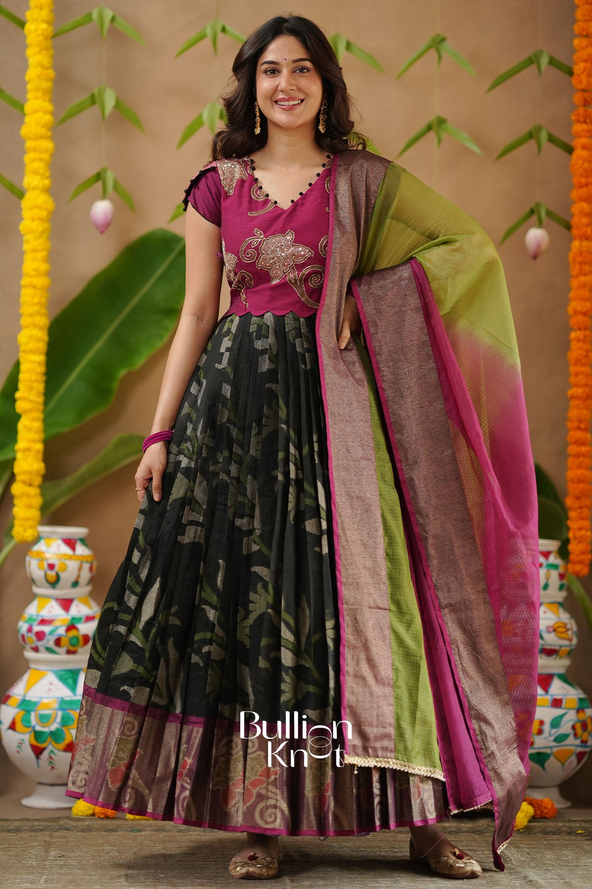 Vinitha Ikkat Pochampally Pattu (Dress) in Black