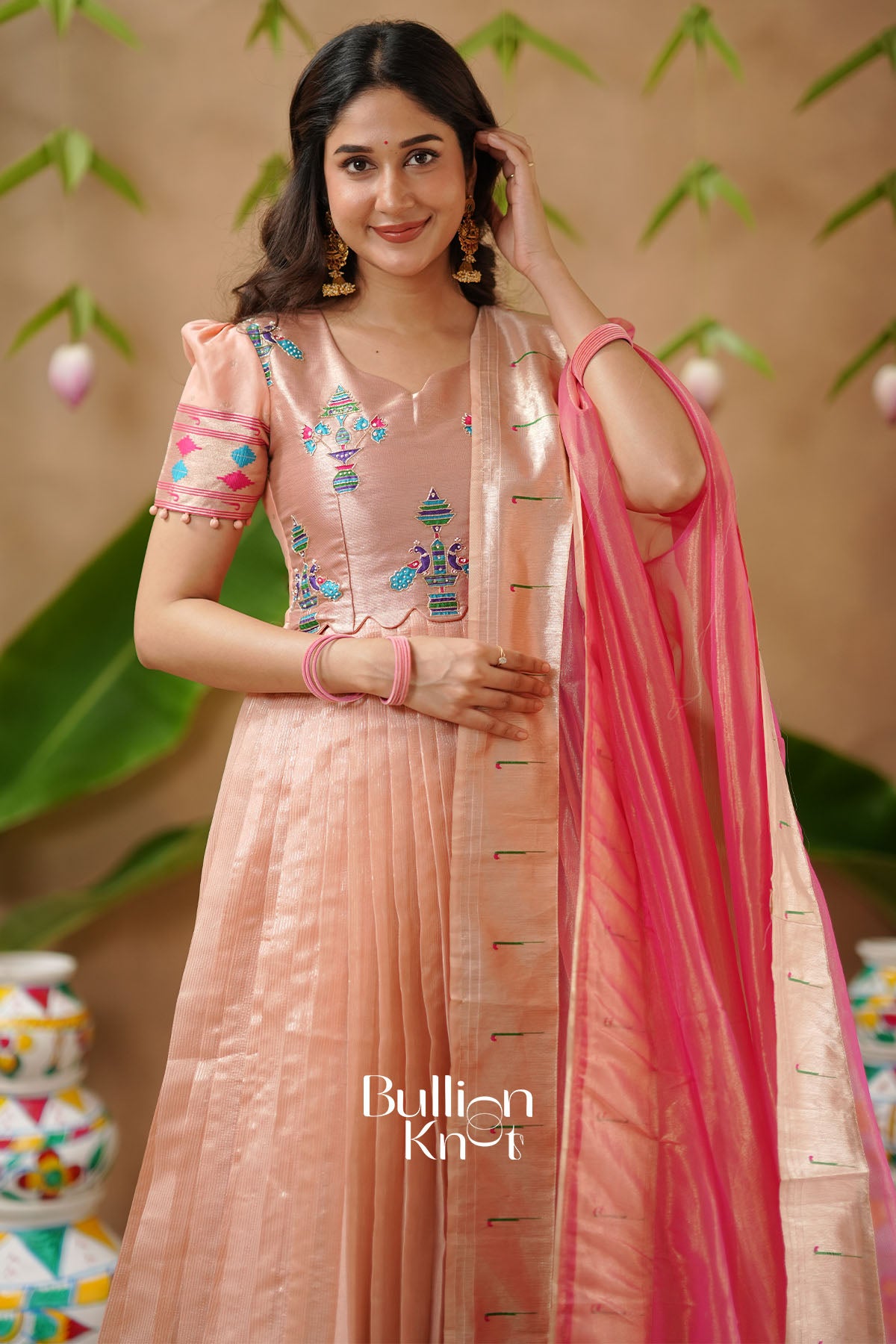 Hansmukti Paithani Silk (Dress) In Peach