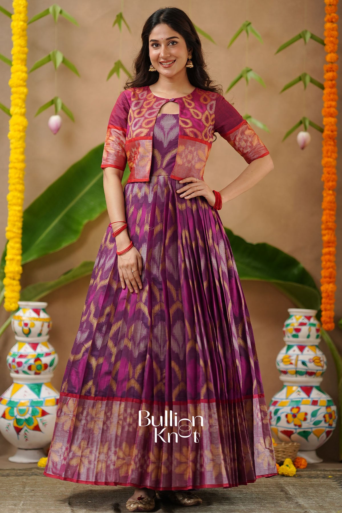 Malvika Ikkat Pochampally Pattu (Dress) in Purple