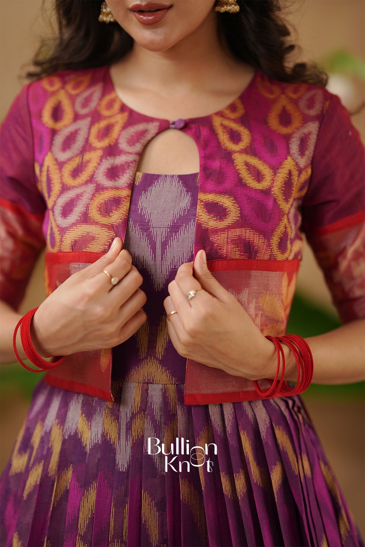 Malvika Purple Ikkat Pochampally Pattu With Jacket Gown Dress
