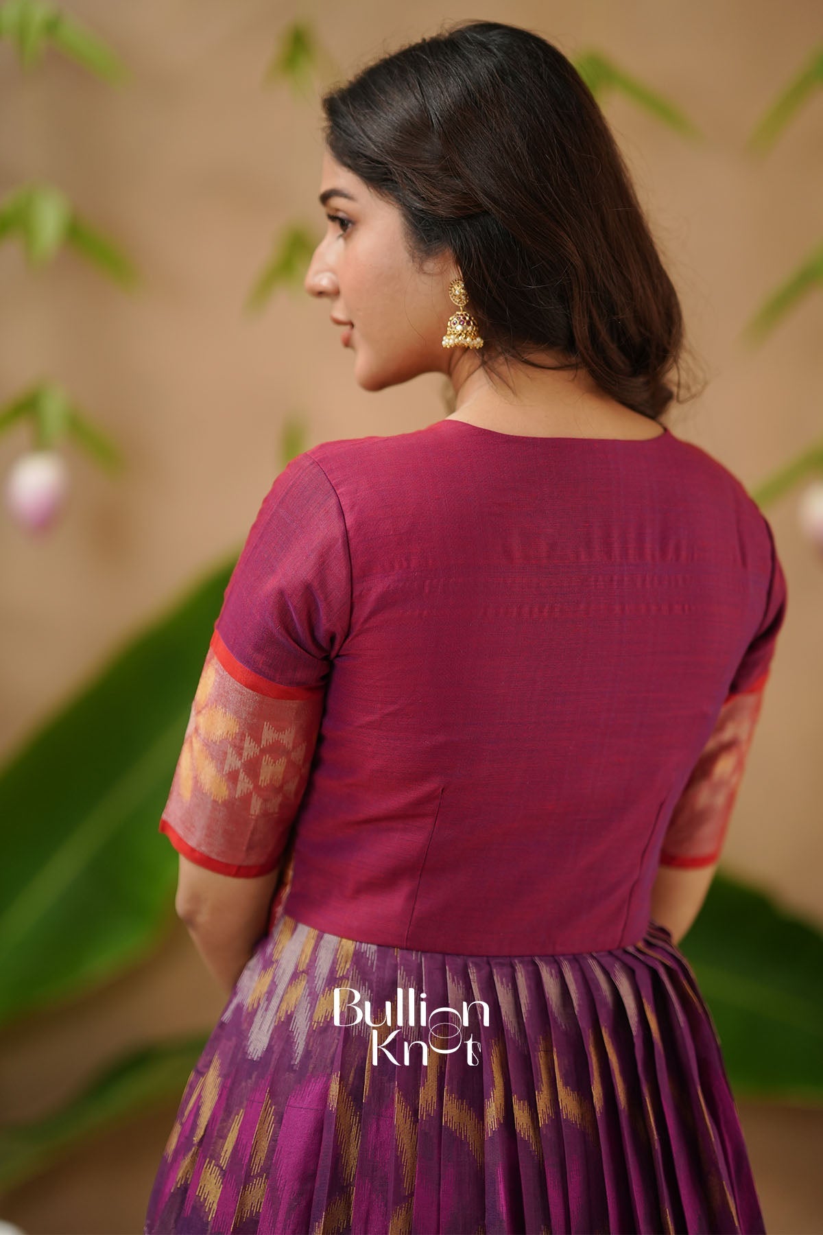 Malvika Purple Ikkat Pochampally Pattu With Jacket Gown Dress