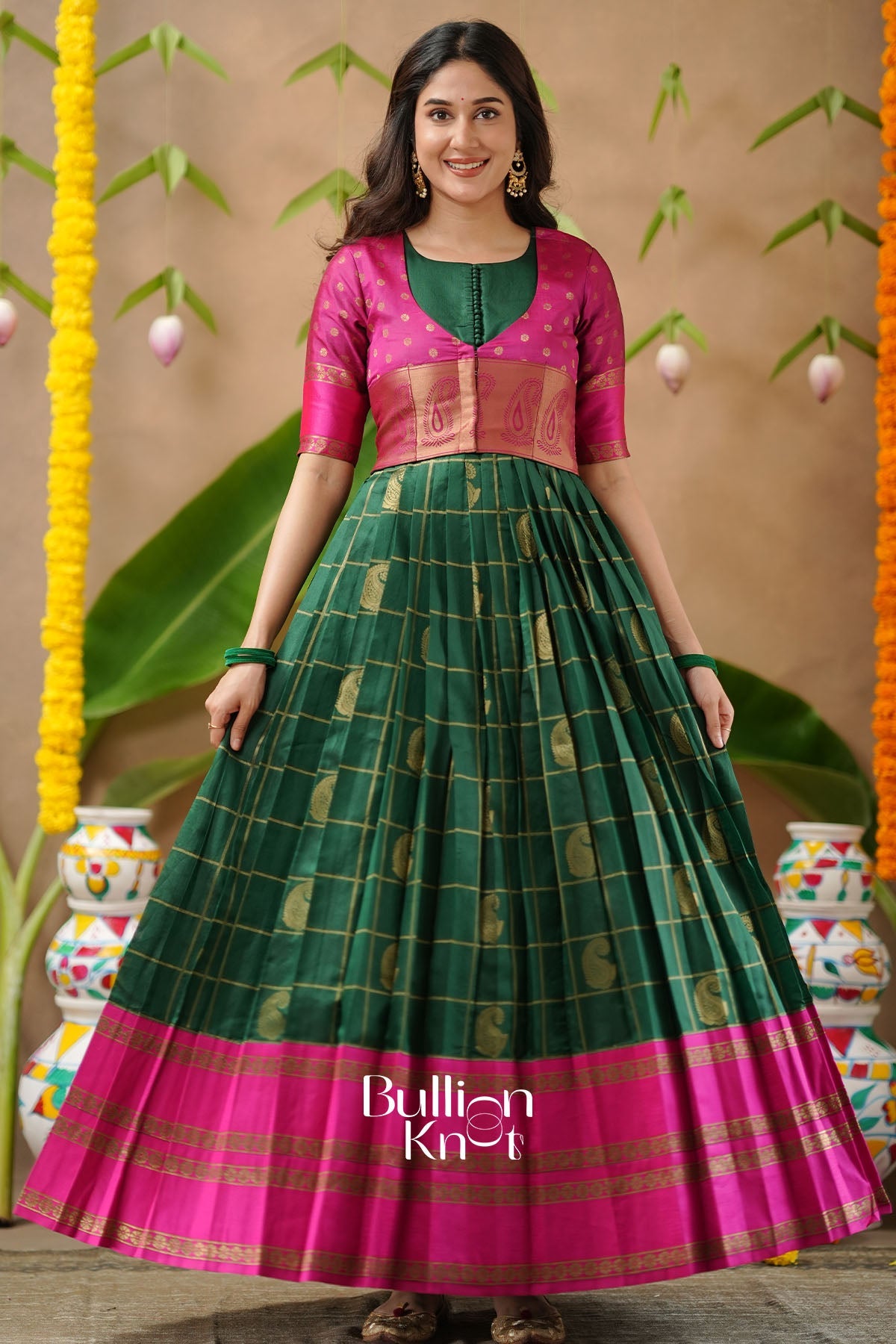 Sandhya Pattu Green Jacket With Anarkali Gown Dress