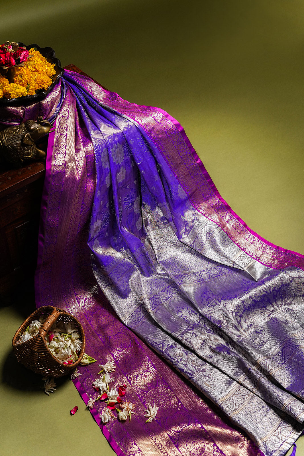 Banarasi Soft Silk Brocade Blue Saree - Bullionknot