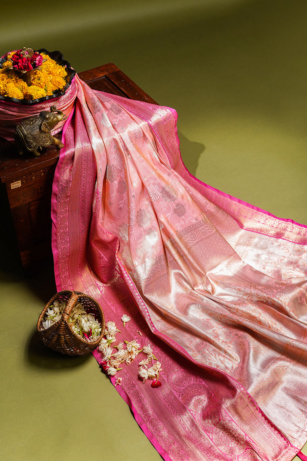Banarasi Soft Silk Brocade Pink Saree - Bullionknot