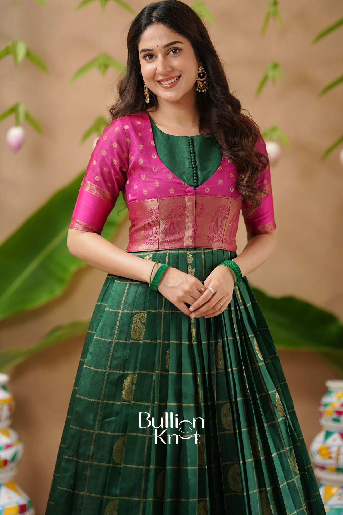 Sandhya Pattu Green Jacket With Anarkali Gown Dress