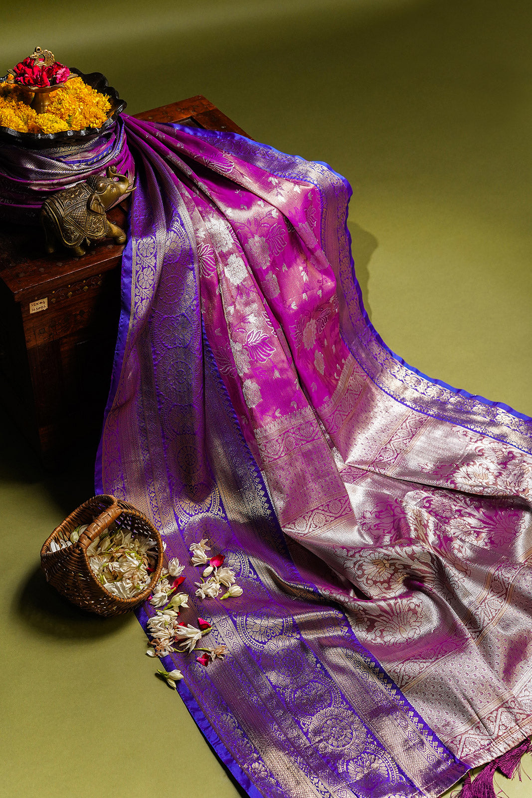 Banarasi Soft Silk Brocade Purple Saree - Bullionknot
