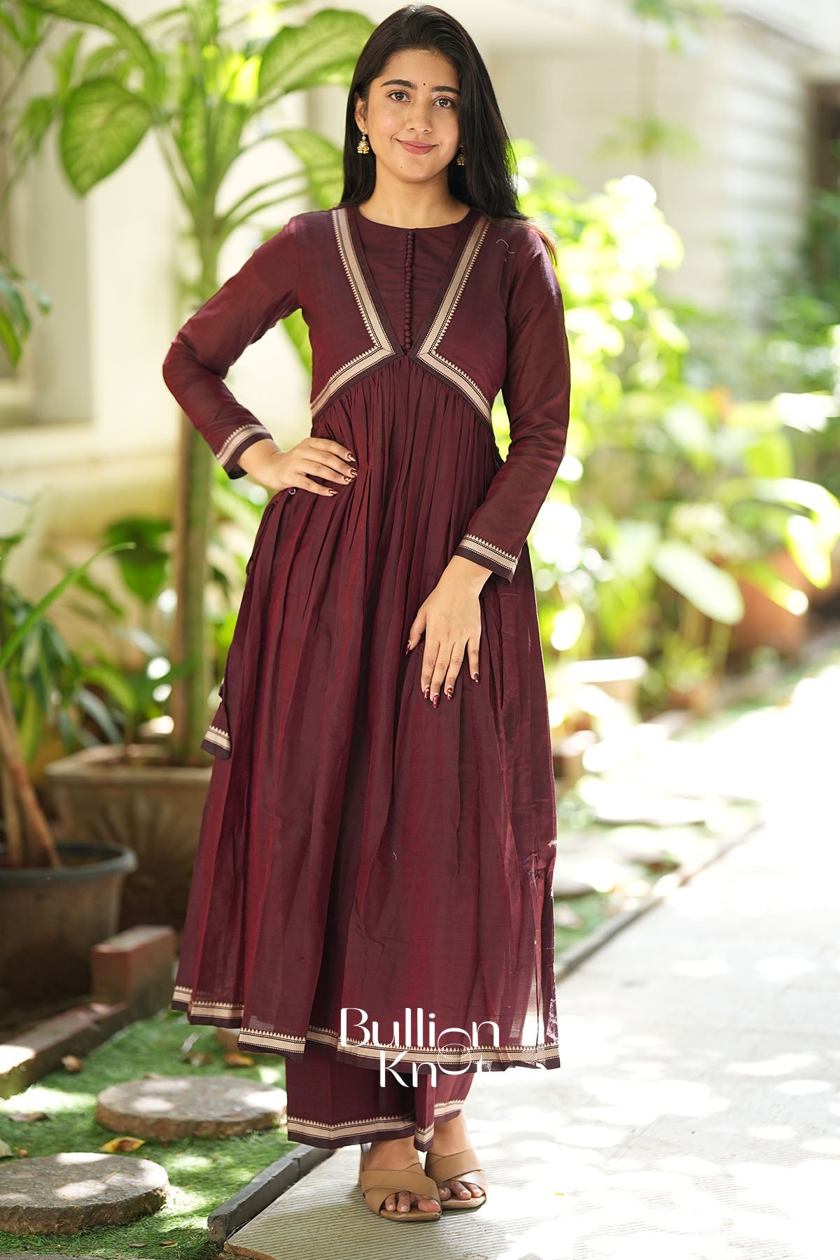Sarvangi Handloom Brown threadwork Kurta Set