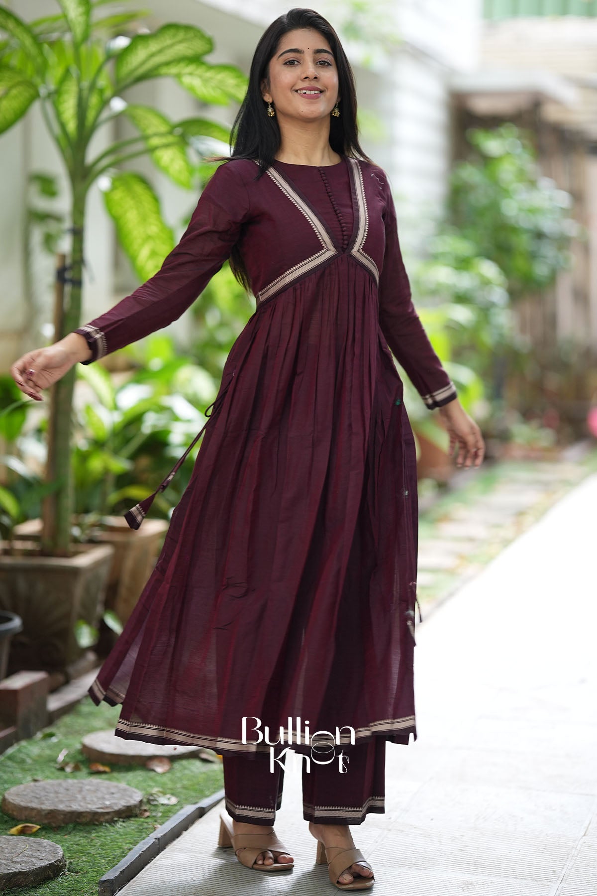 Sarvangi Handloom Kurta Set in Deep Brown