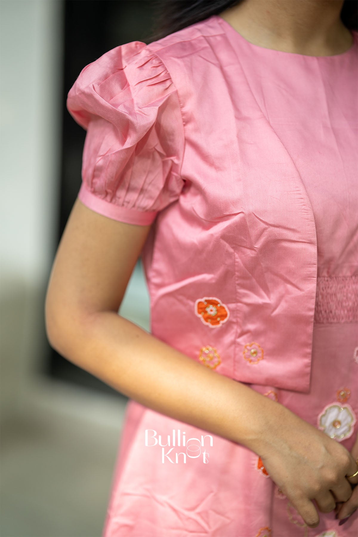 Daisy Pink Chanderi Jacket Midi Dress for women – elegant handwoven festive wear