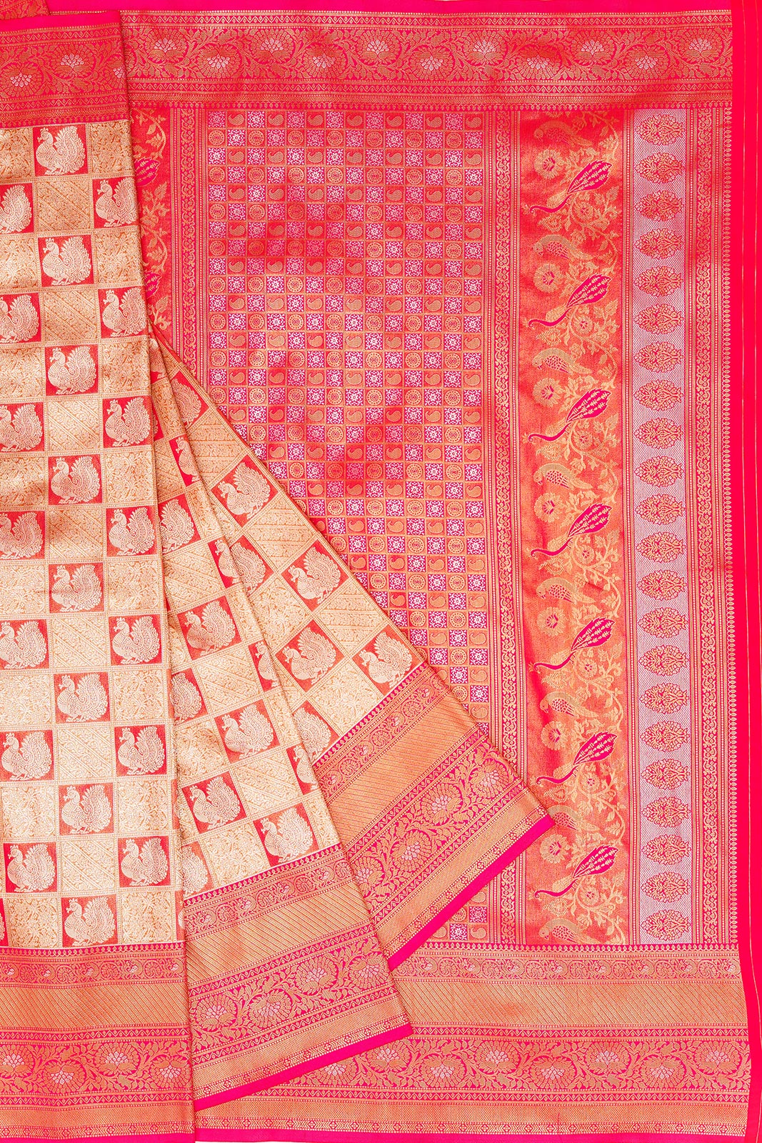 Pink and Golden silk saree