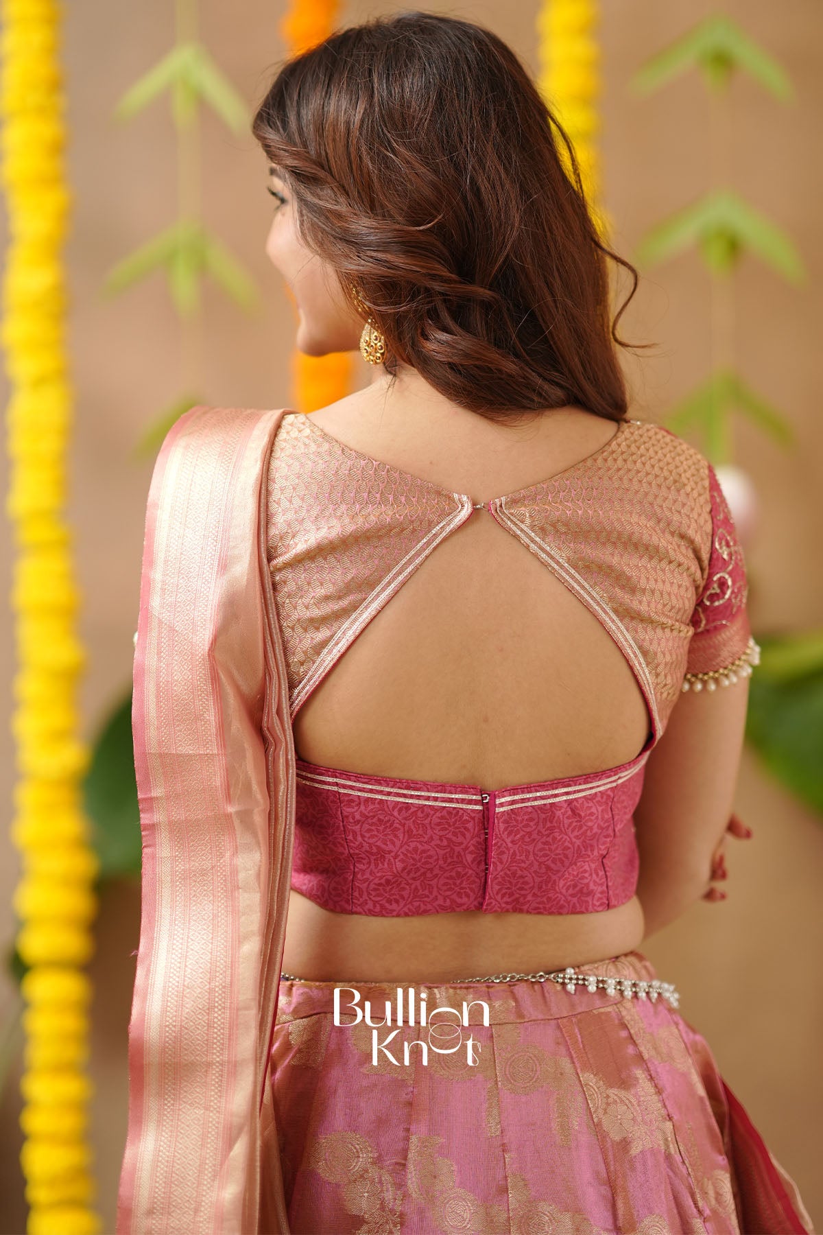 Pratiksha 2-In-1 Tissue Zari Lehenga Set In Peach Gold