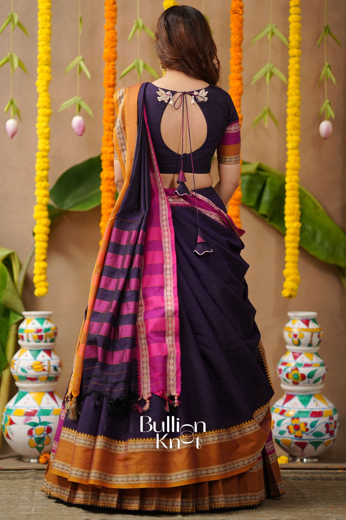 Jahanvi 2-In-1 Half Saree In Navy Blue