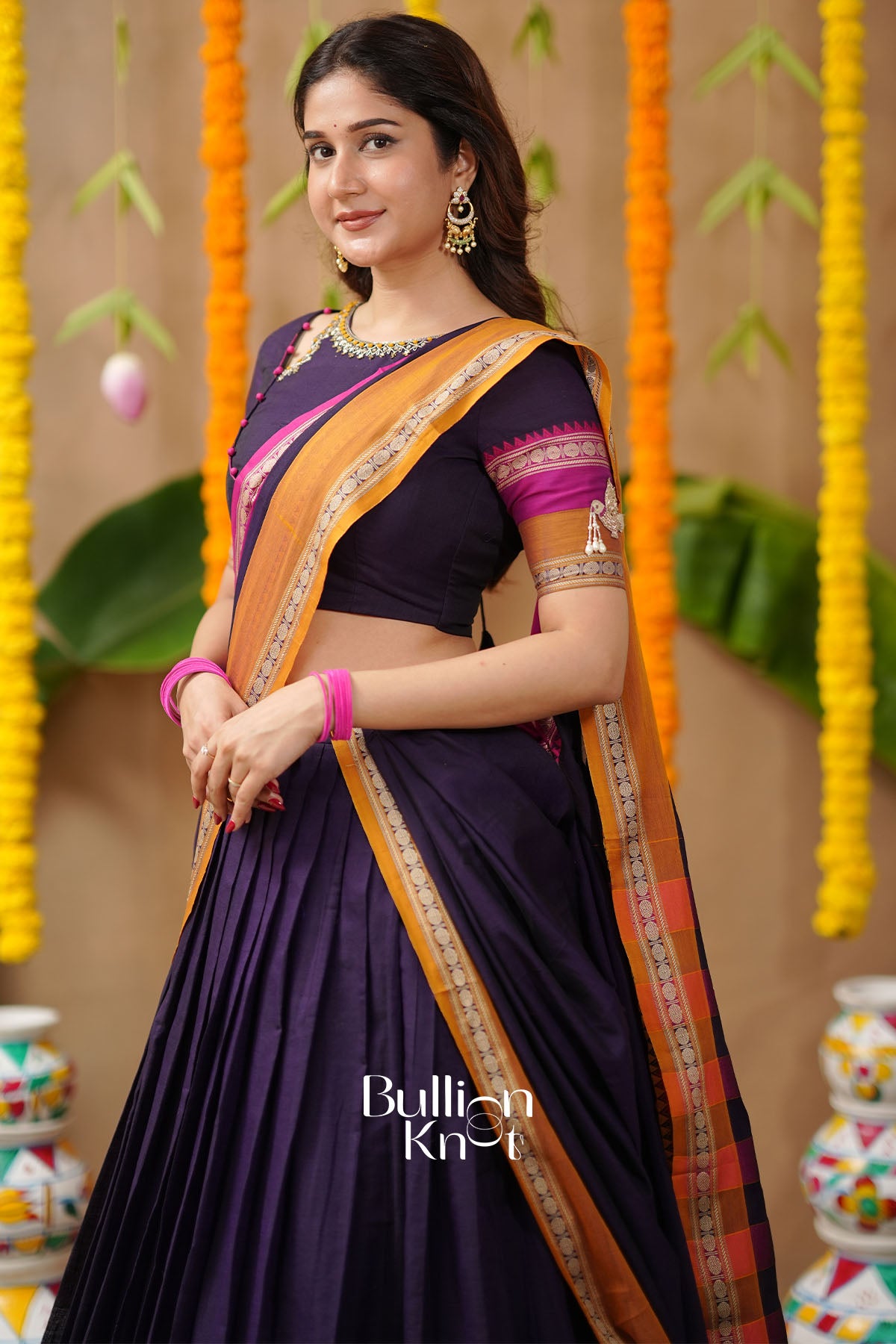 Jahanvi 2-In-1 Half Saree In Navy Blue