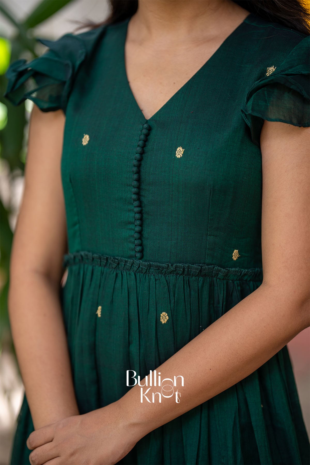 Ishani Handloom Midi(Dress) in Bottle Green