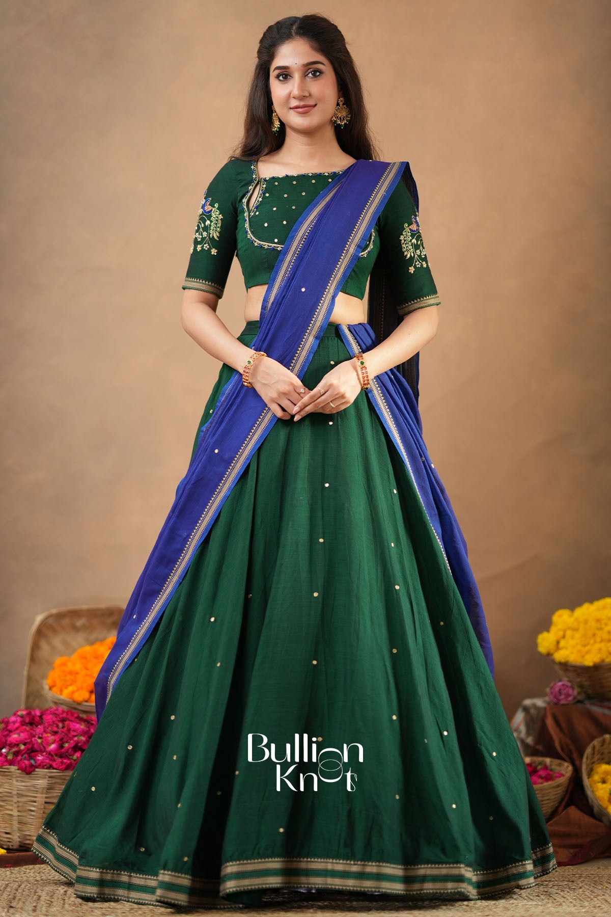 Ardhika 2-In-1 Half Saree In Green