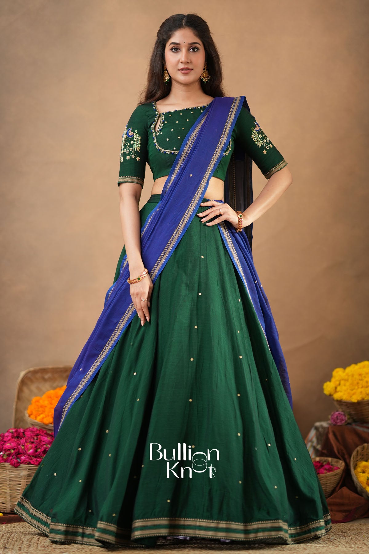 Ardhika 2-In-1 Half Saree In Green