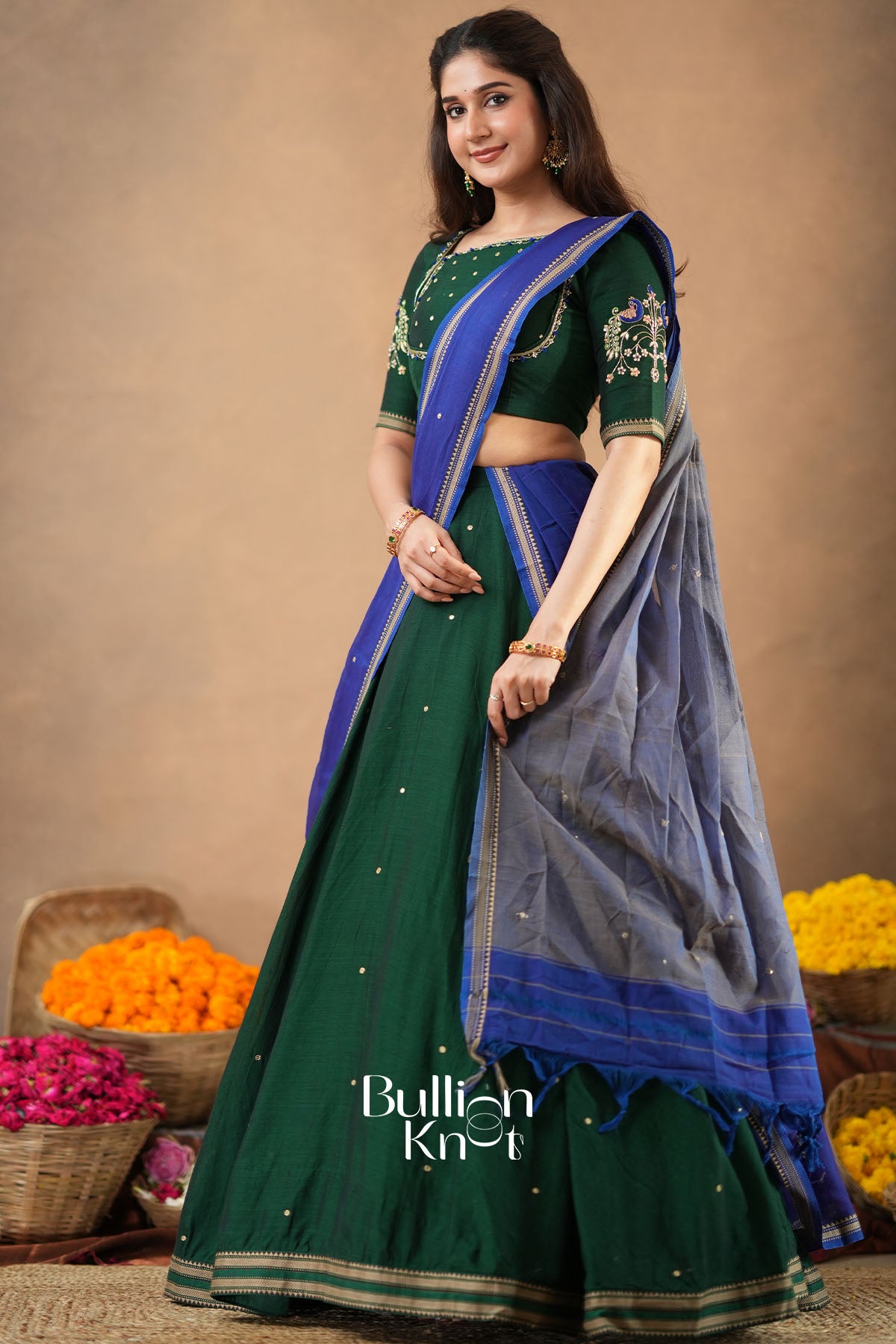 Ardhika 2-In-1 Half Saree In Green