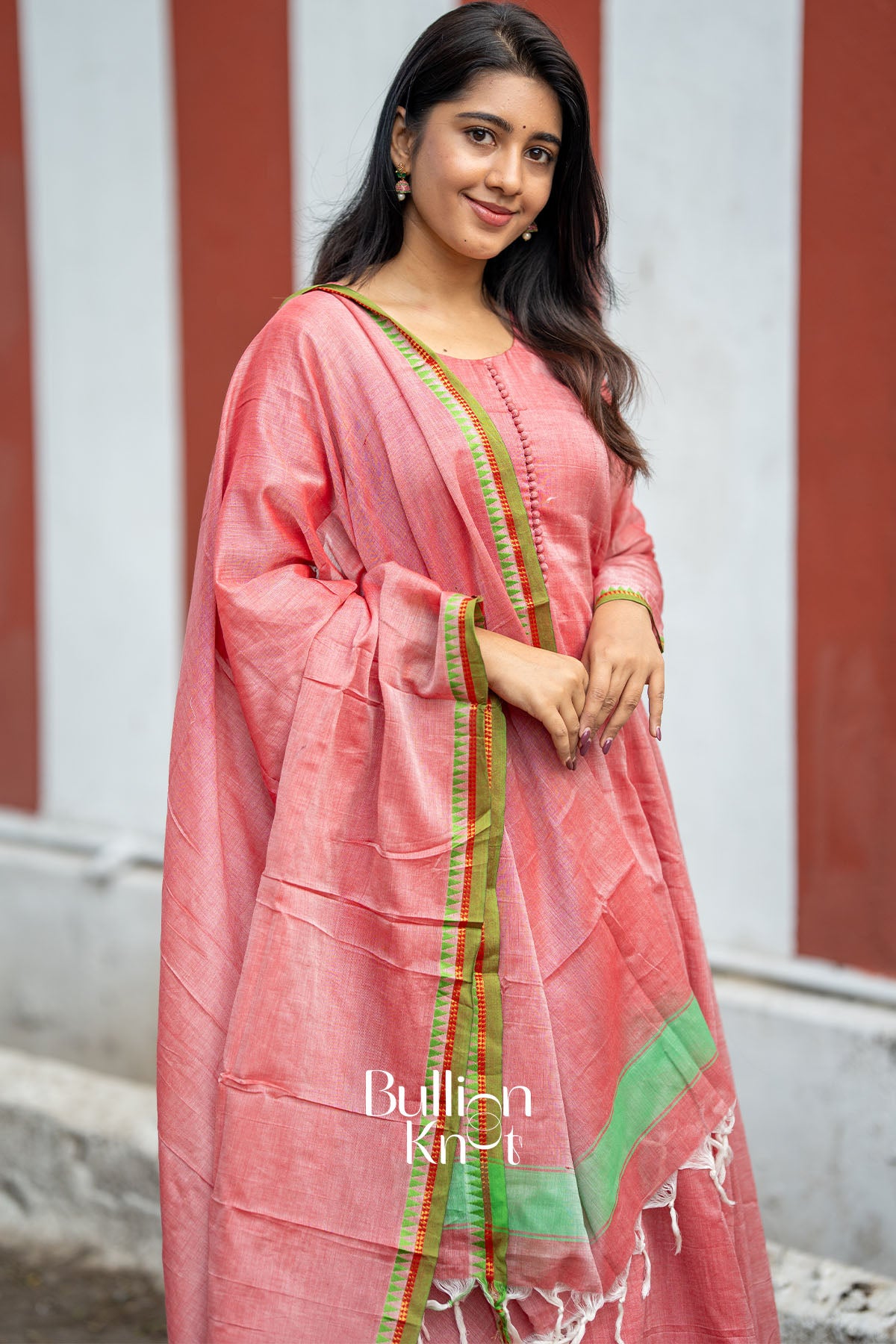 Samaira Handloom Anarkali (Dress) in Coral Pink