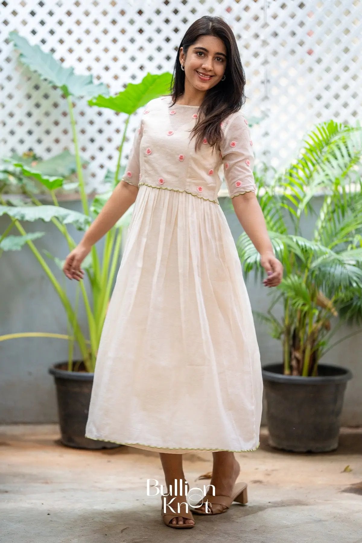 Eira Kota Doria Midi(Dress) in Beige