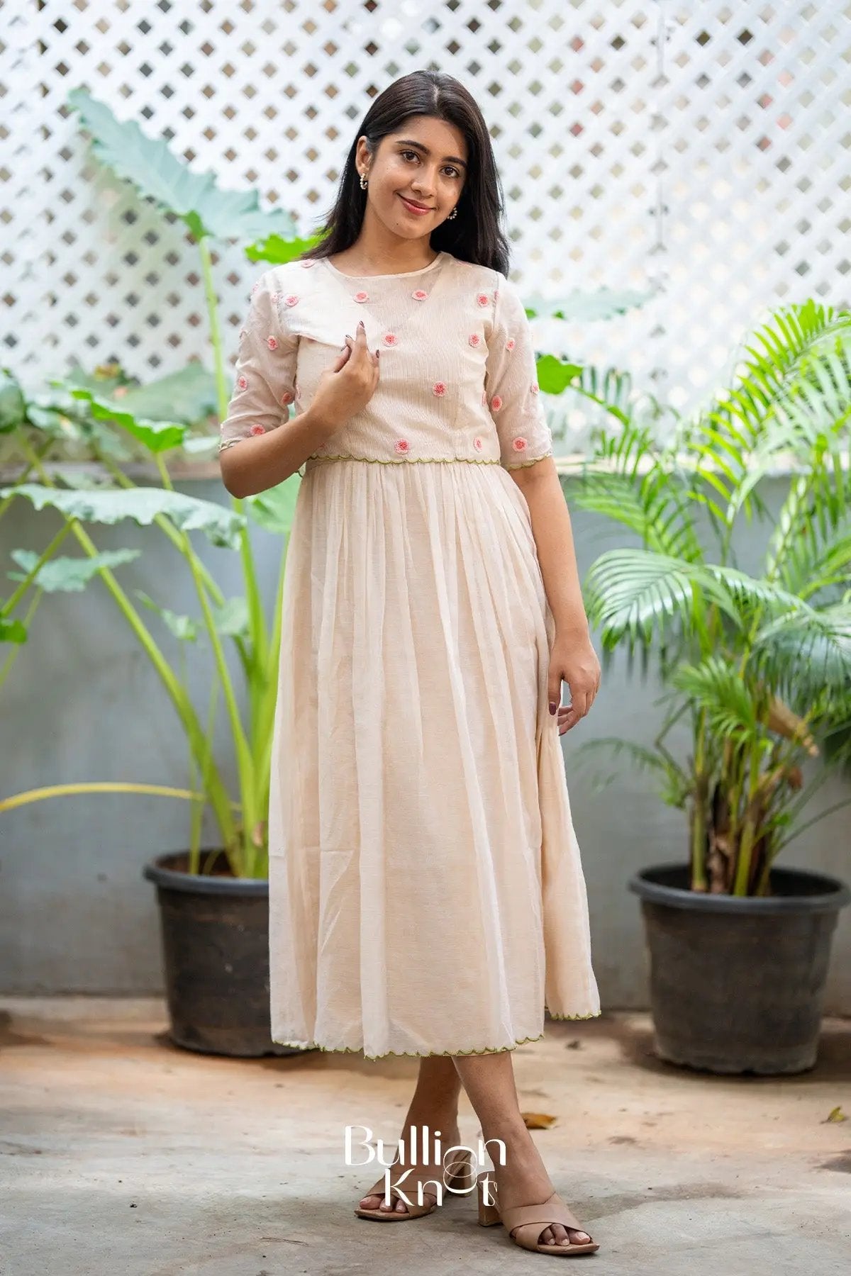 Eira Kota Doria Midi(Dress) in Beige