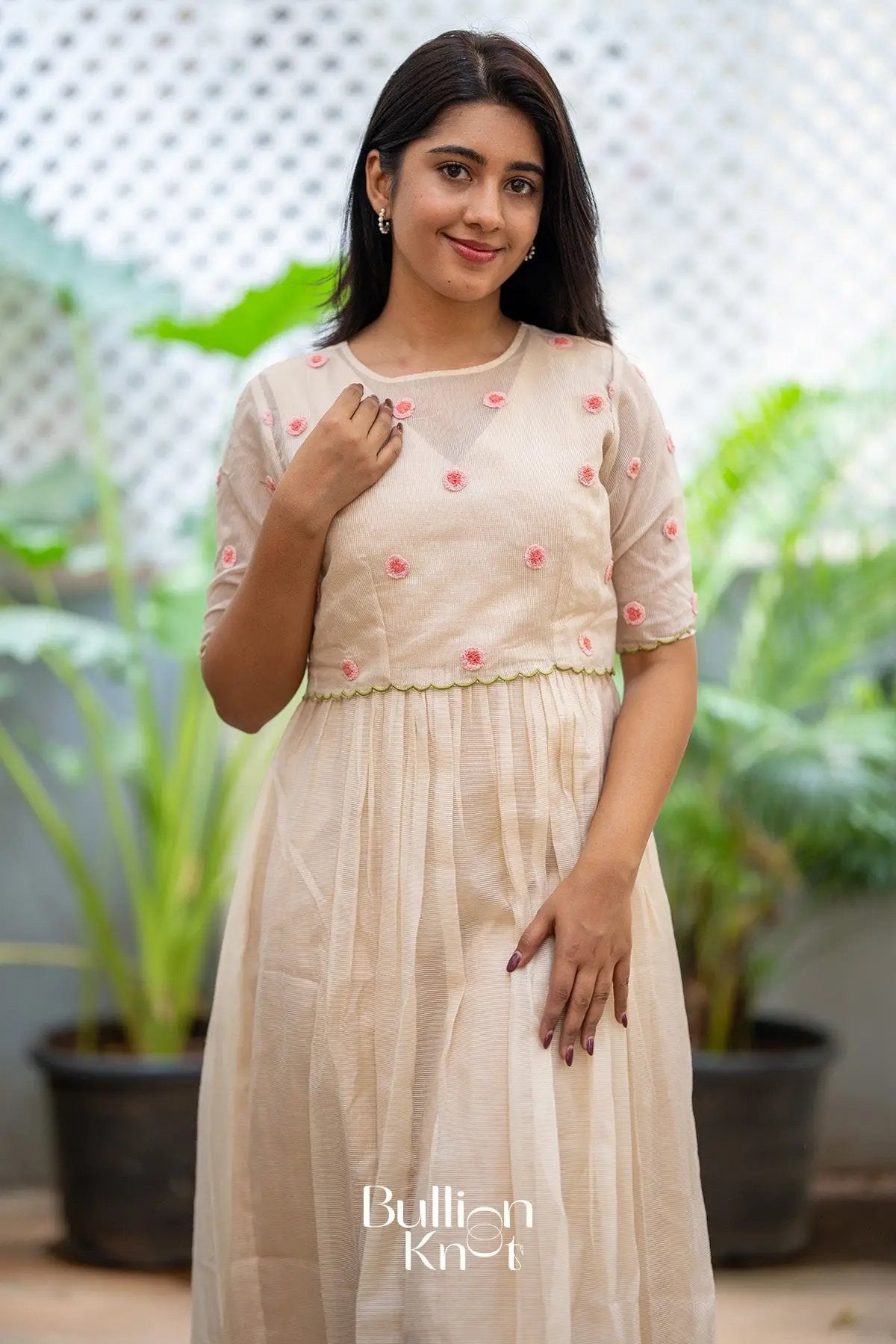 Eira Kota Doria Midi(Dress) in Beige