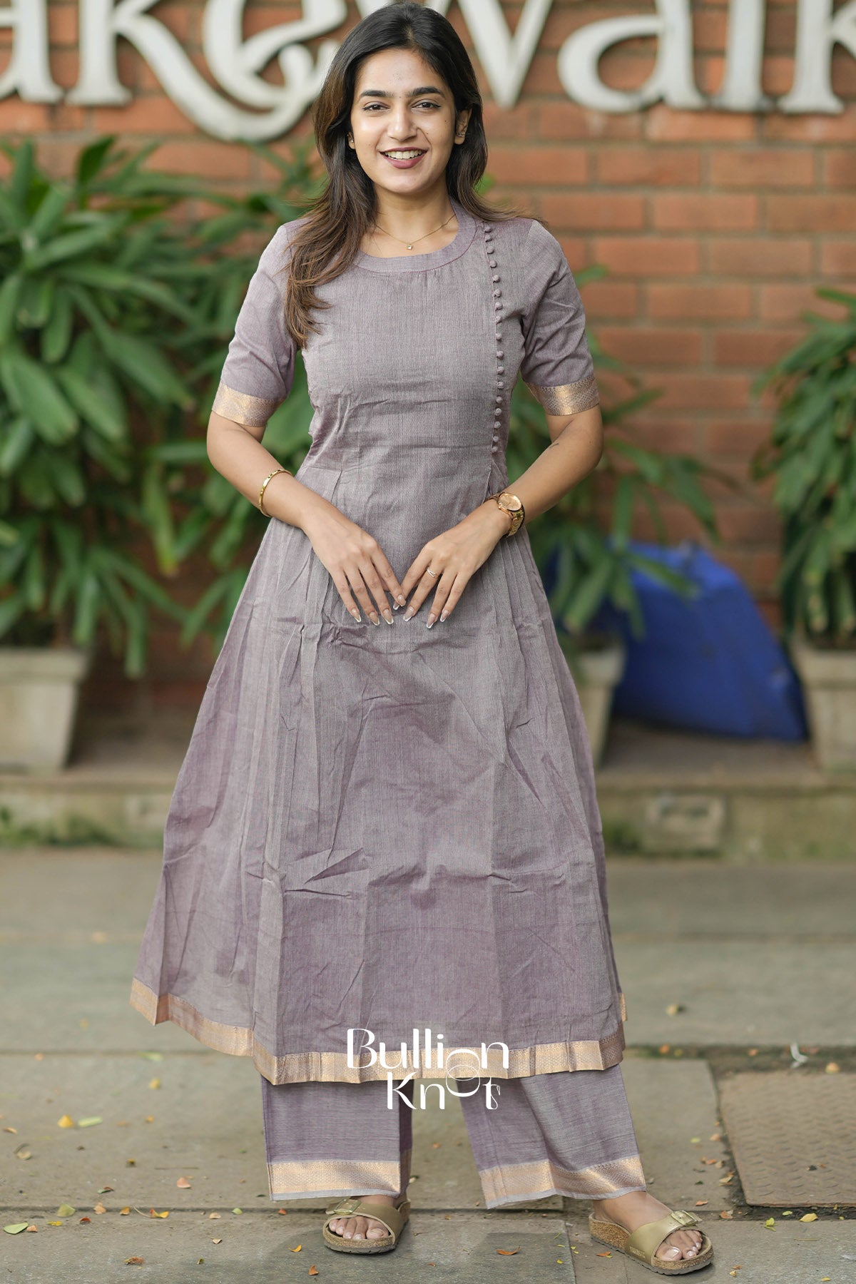 Oviya Handloom Kurta Set (Dress) in Gray