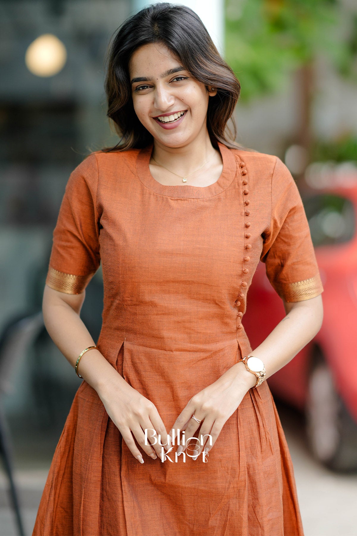 Tejasvi Handloom Rust Yellow Flared Kurta Set