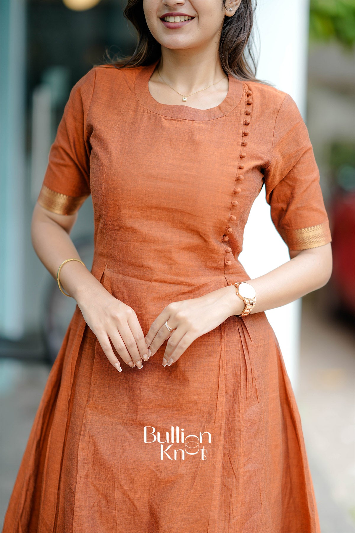 Tejasvi Handloom Kurta Set (Dress) in Rust Yellow