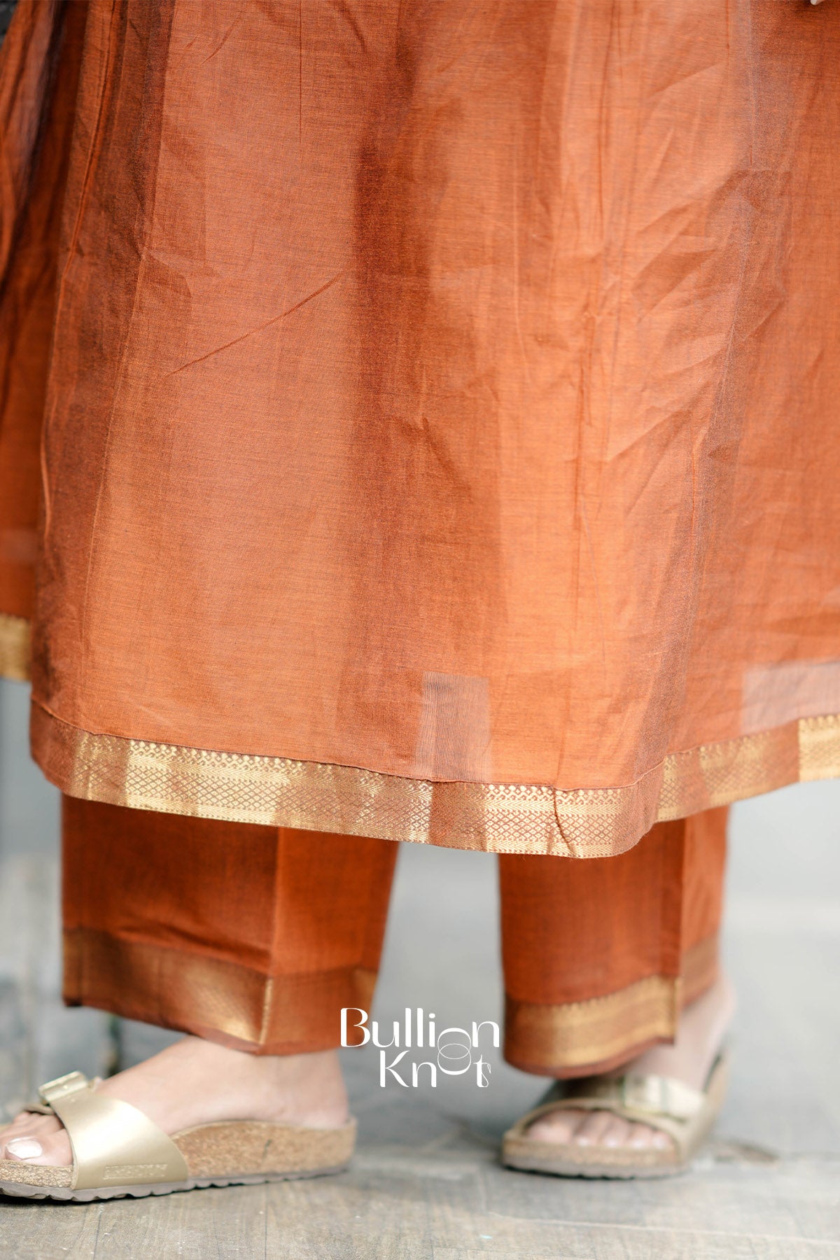 Tejasvi Handloom Rust Yellow Flared Kurta Set