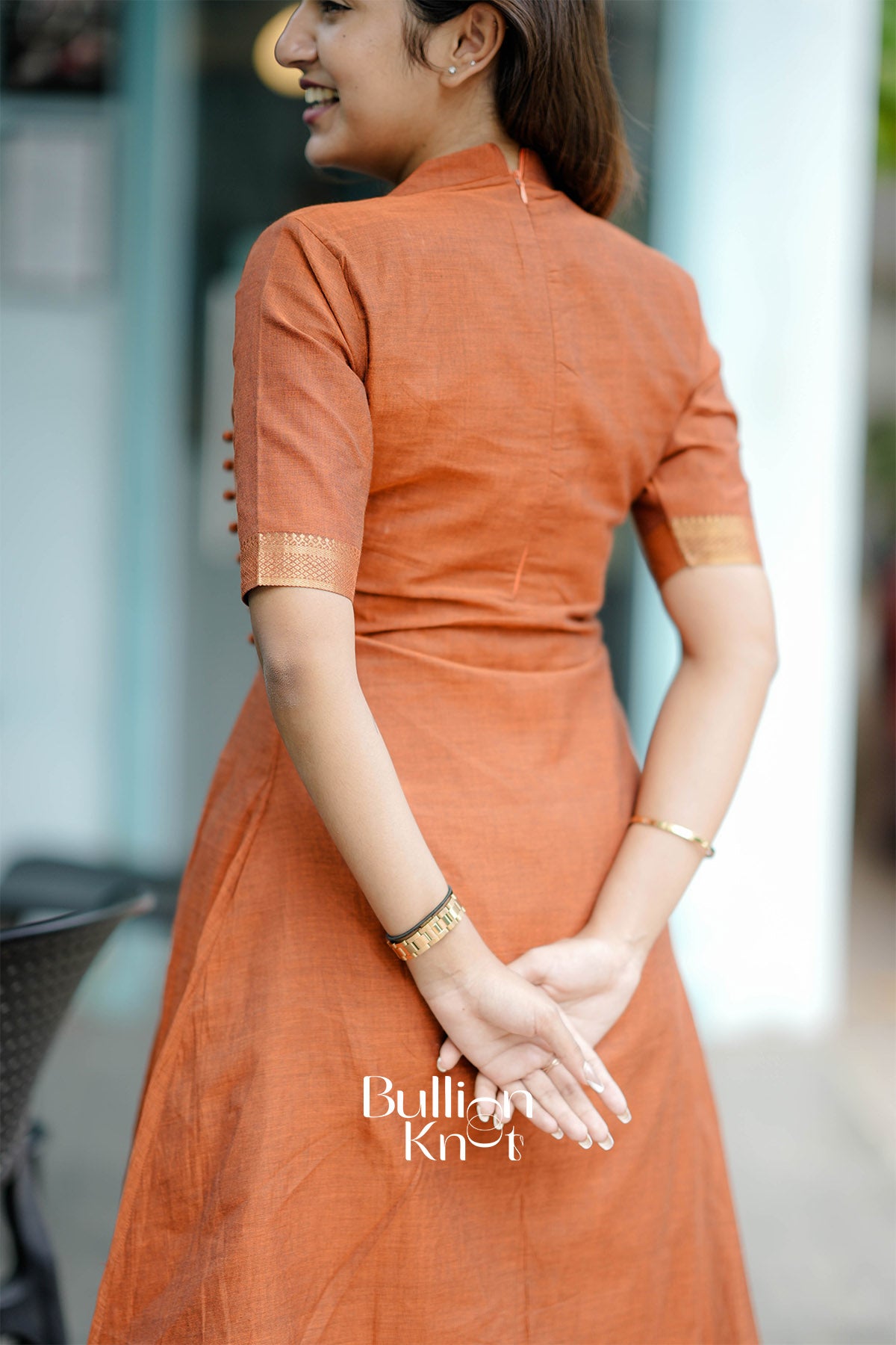 Tejasvi Handloom Rust Yellow Flared Kurta Set