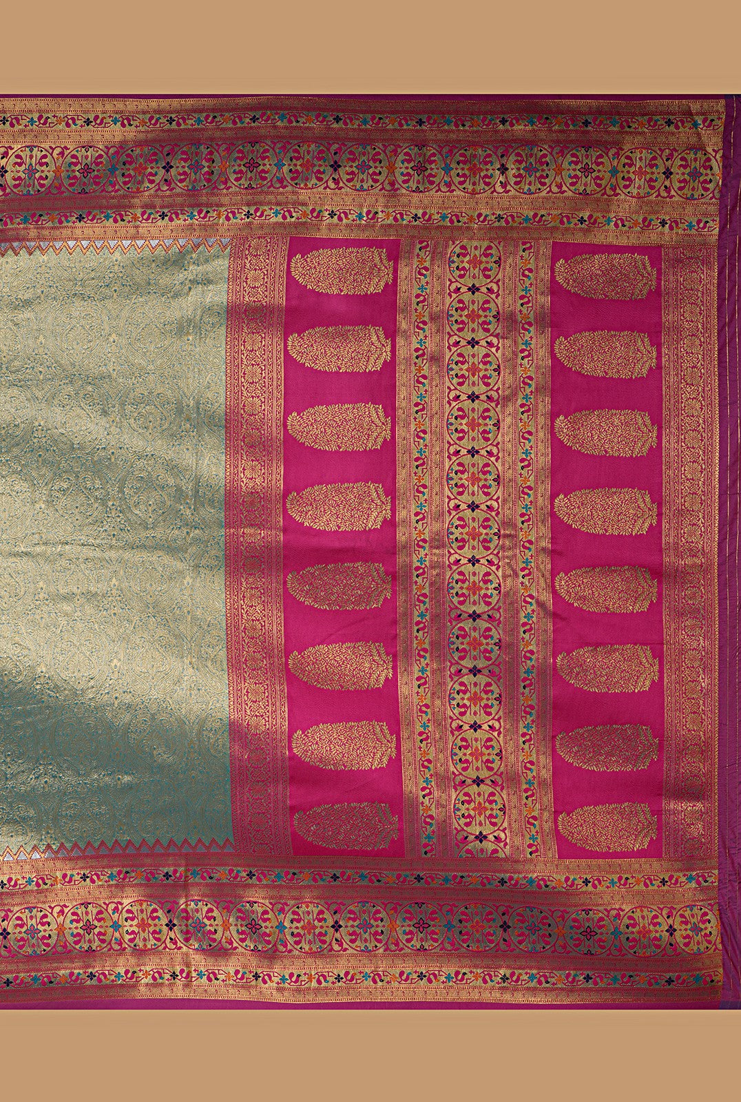 Kanchipuram Silk Brocade Pastel Sky And pink saree