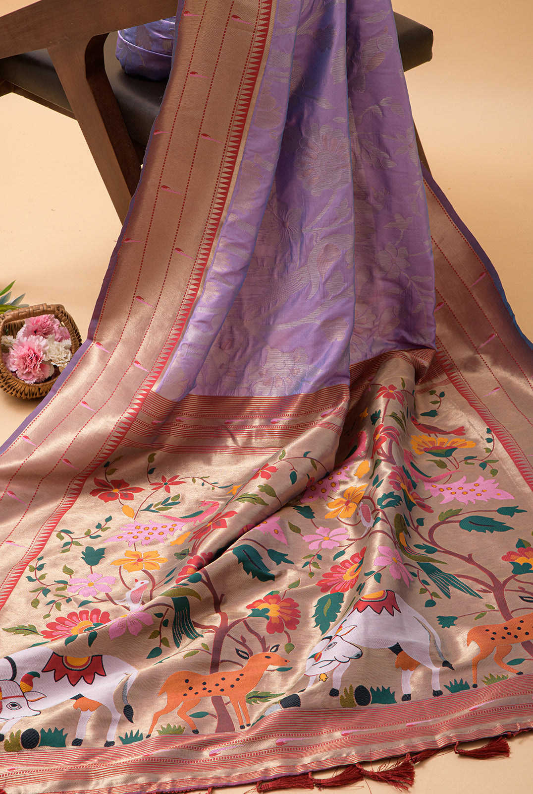 Buy Pure Soft Jacquard Pethani Silk Saree With Lavender Jaal