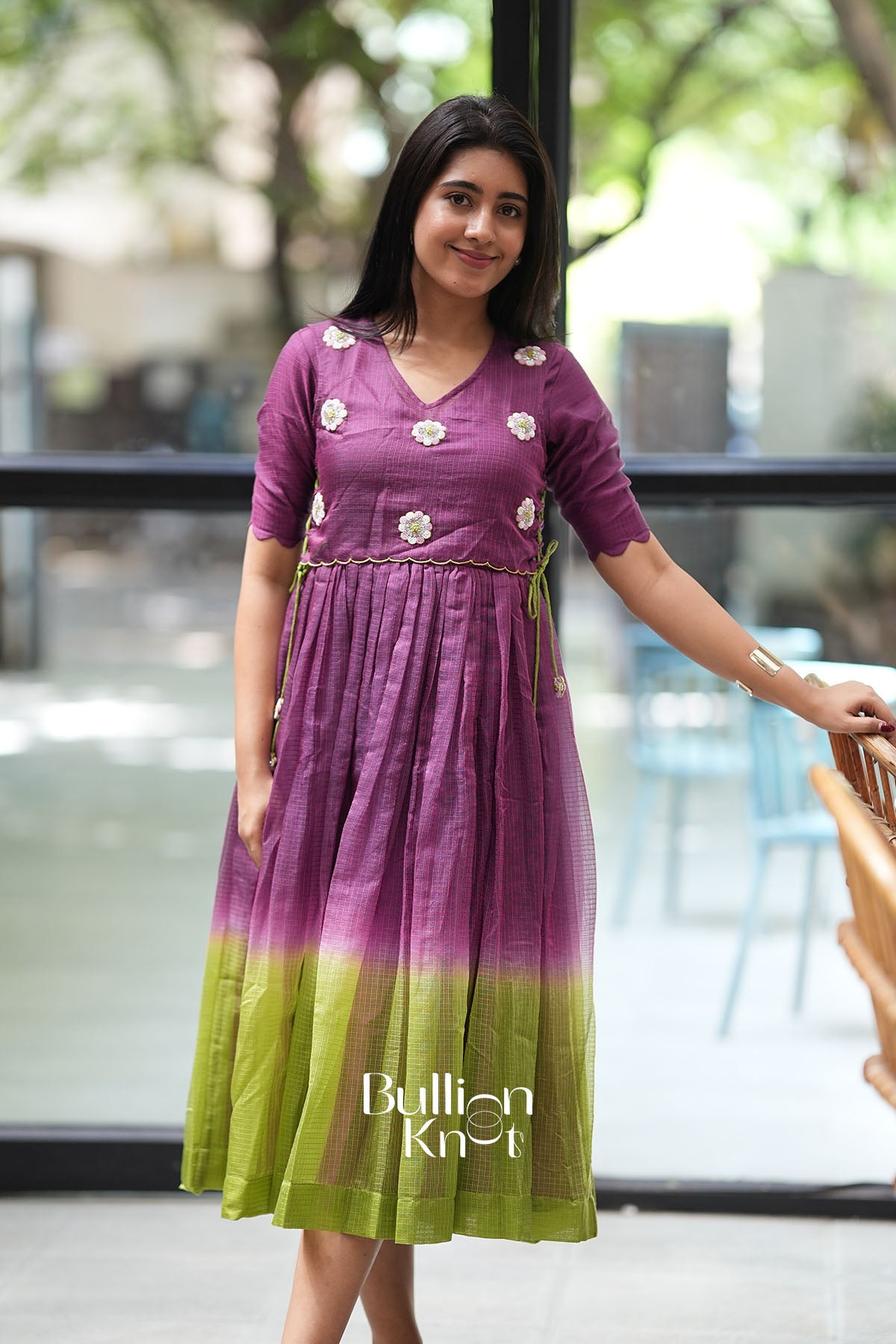 Zariya Magenta Kota Midi Dress