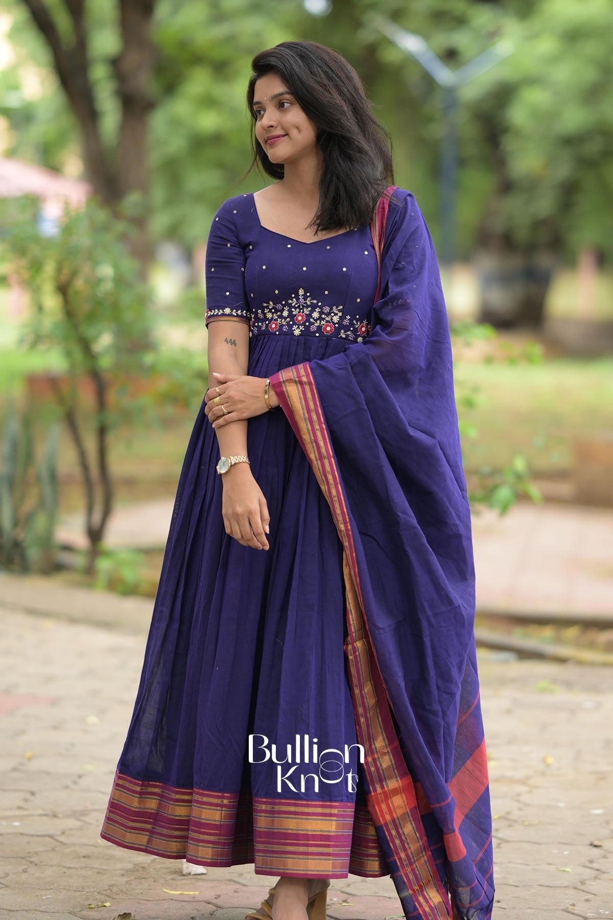 Athmika Handloom Purple Anarkali (Dress) Suit Set