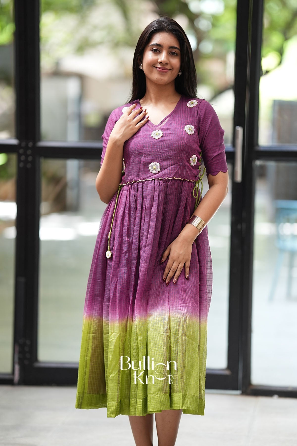 Zariya Magenta Kota Midi Dress for Effortless Elegance