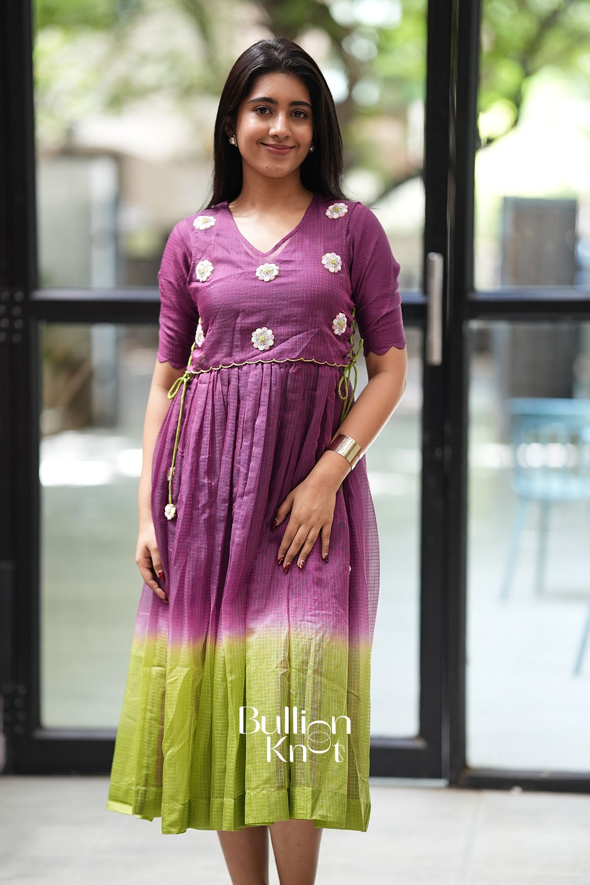Zariya Magenta Kota Midi Dress