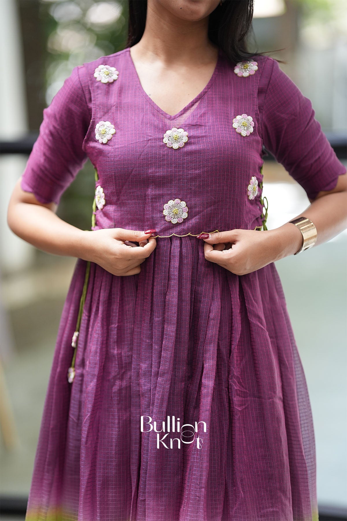 Zariya Magenta Kota Midi Dress for Effortless Elegance