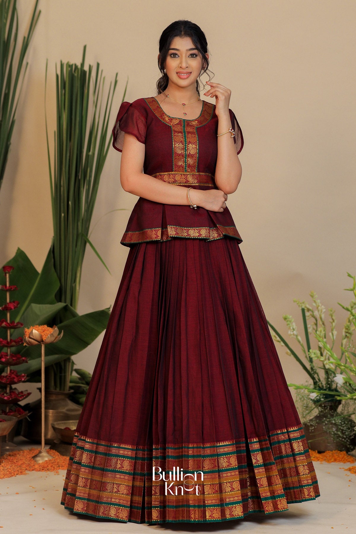 Dayamayi Handloom Lehenga Set in Maroon