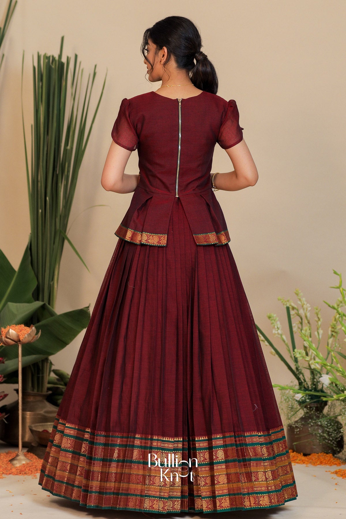 Dayamayi Handloom Lehenga Set in Maroon