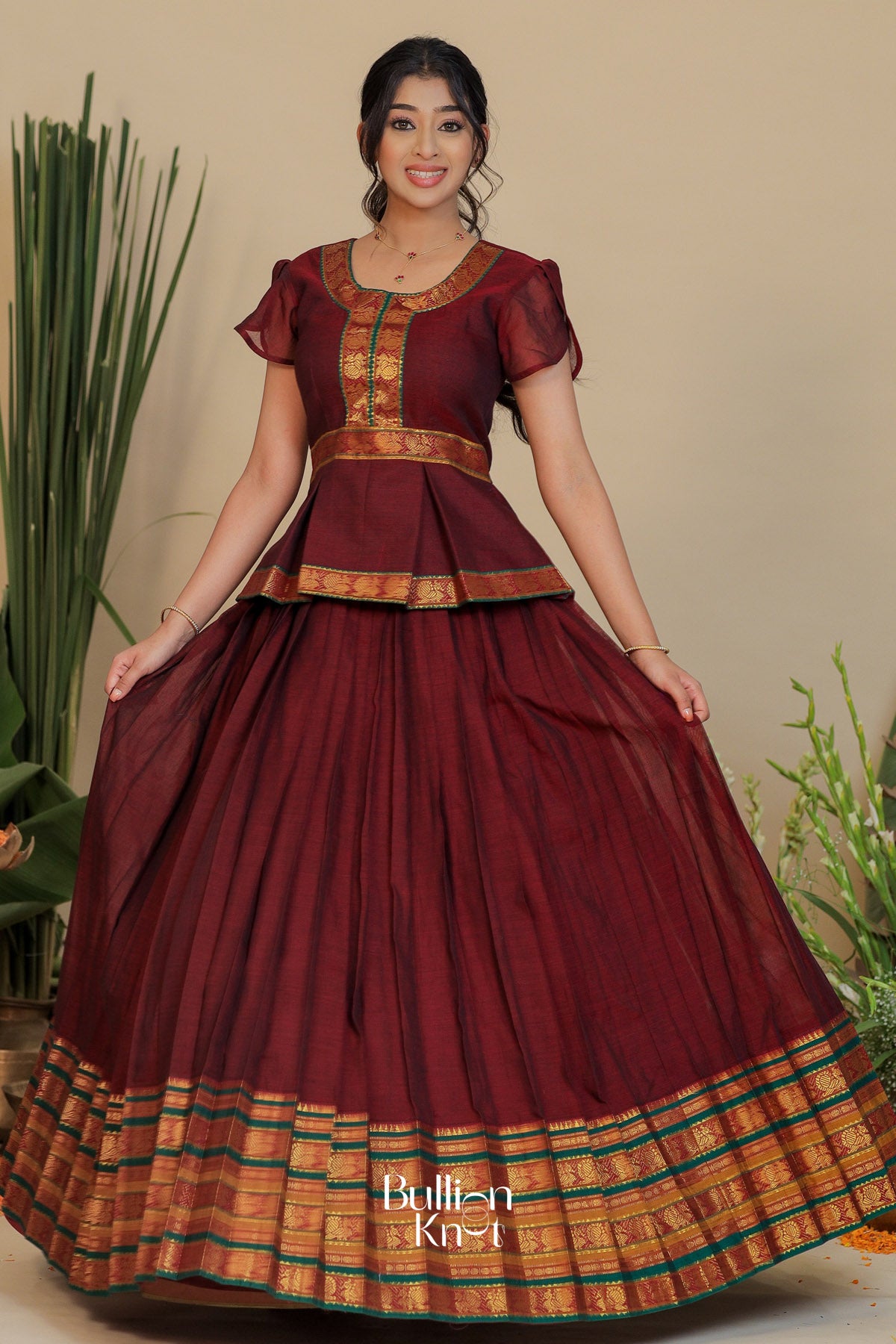 Dayamayi Handloom Lehenga Set in Maroon