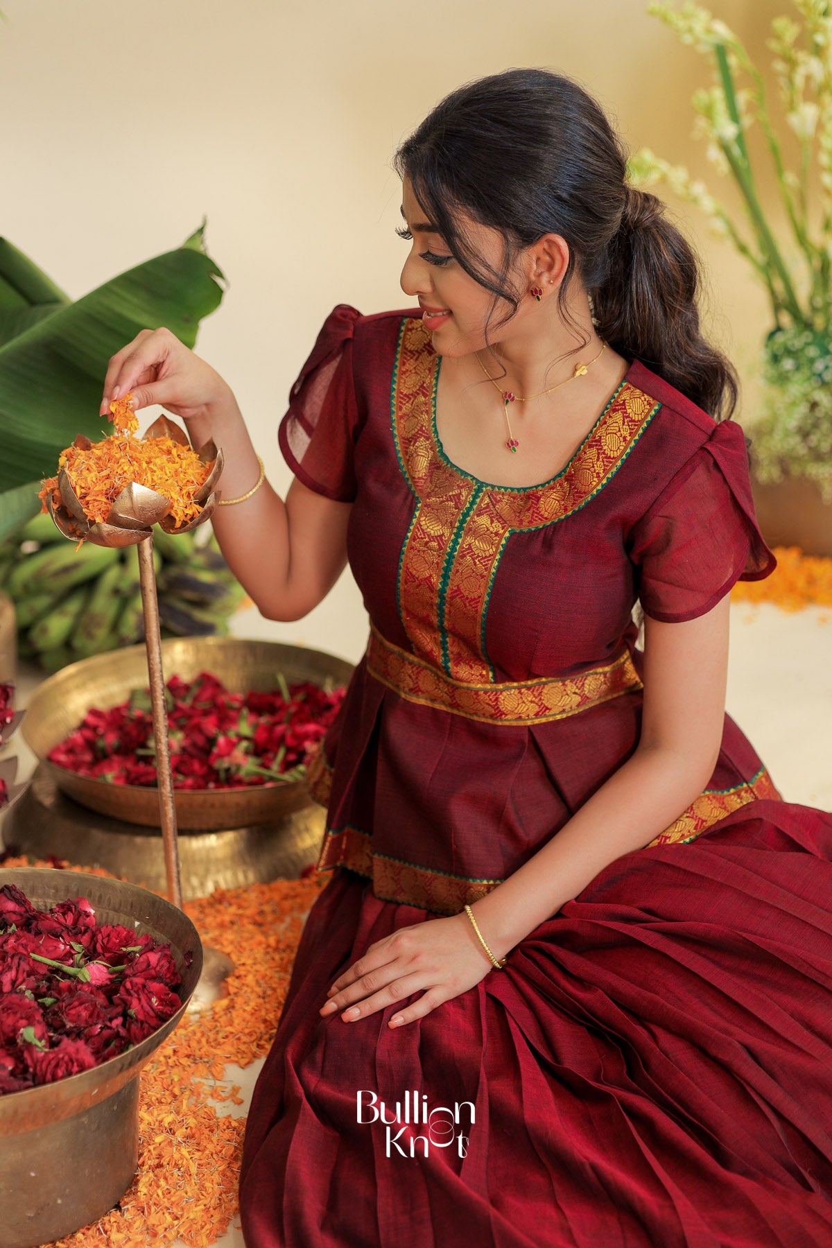 Dayamayi Handloom Lehenga Set in Maroon