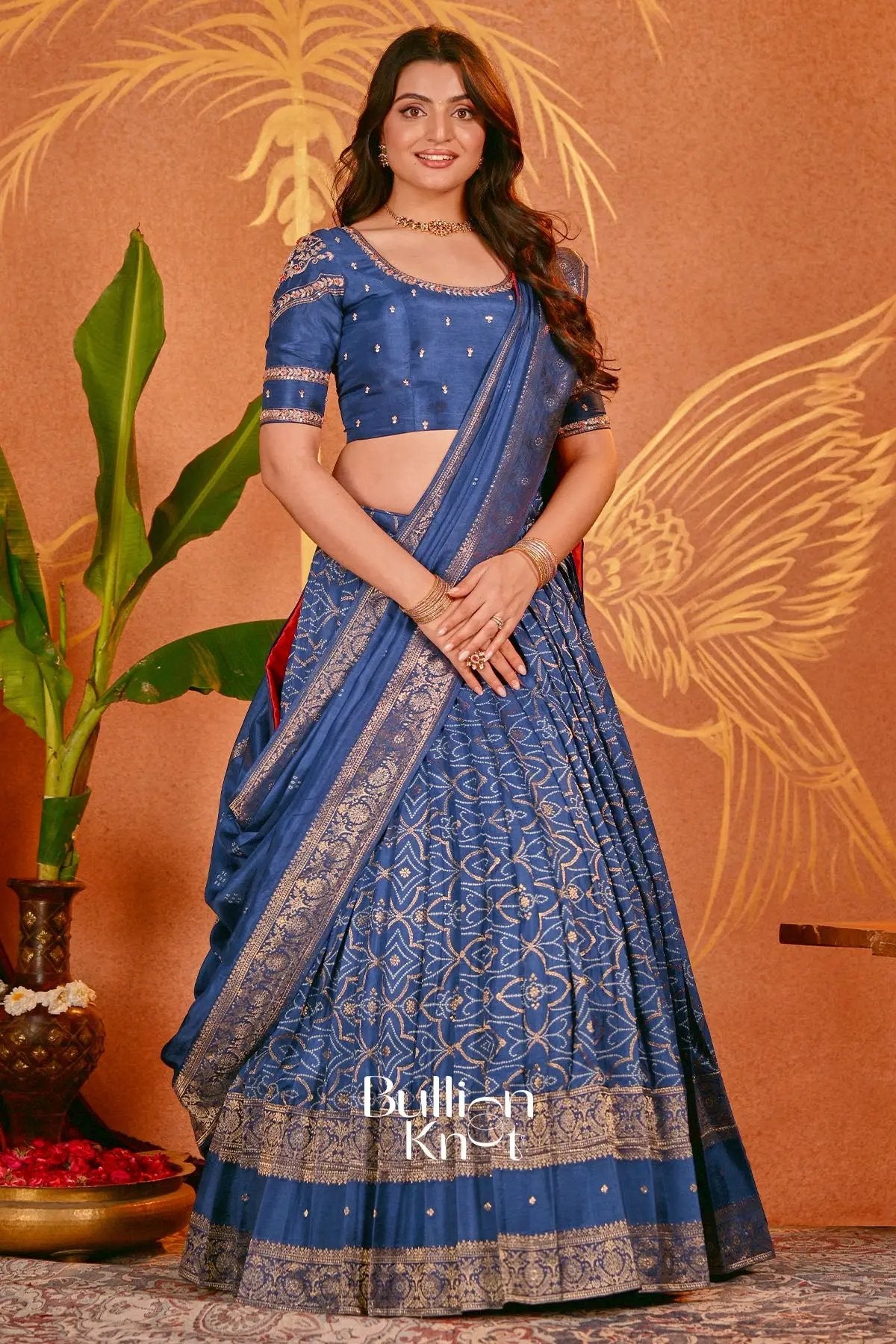 Devika Blue Bandani Zari Lehenga Set