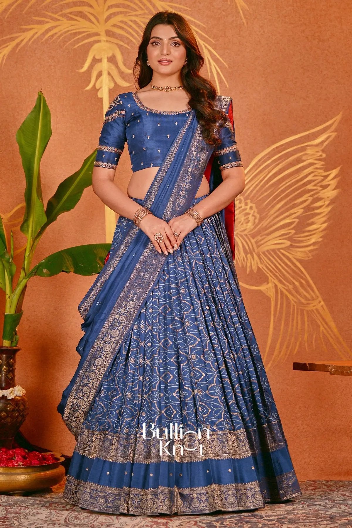 Devika Blue Bandani Zari Lehenga Set