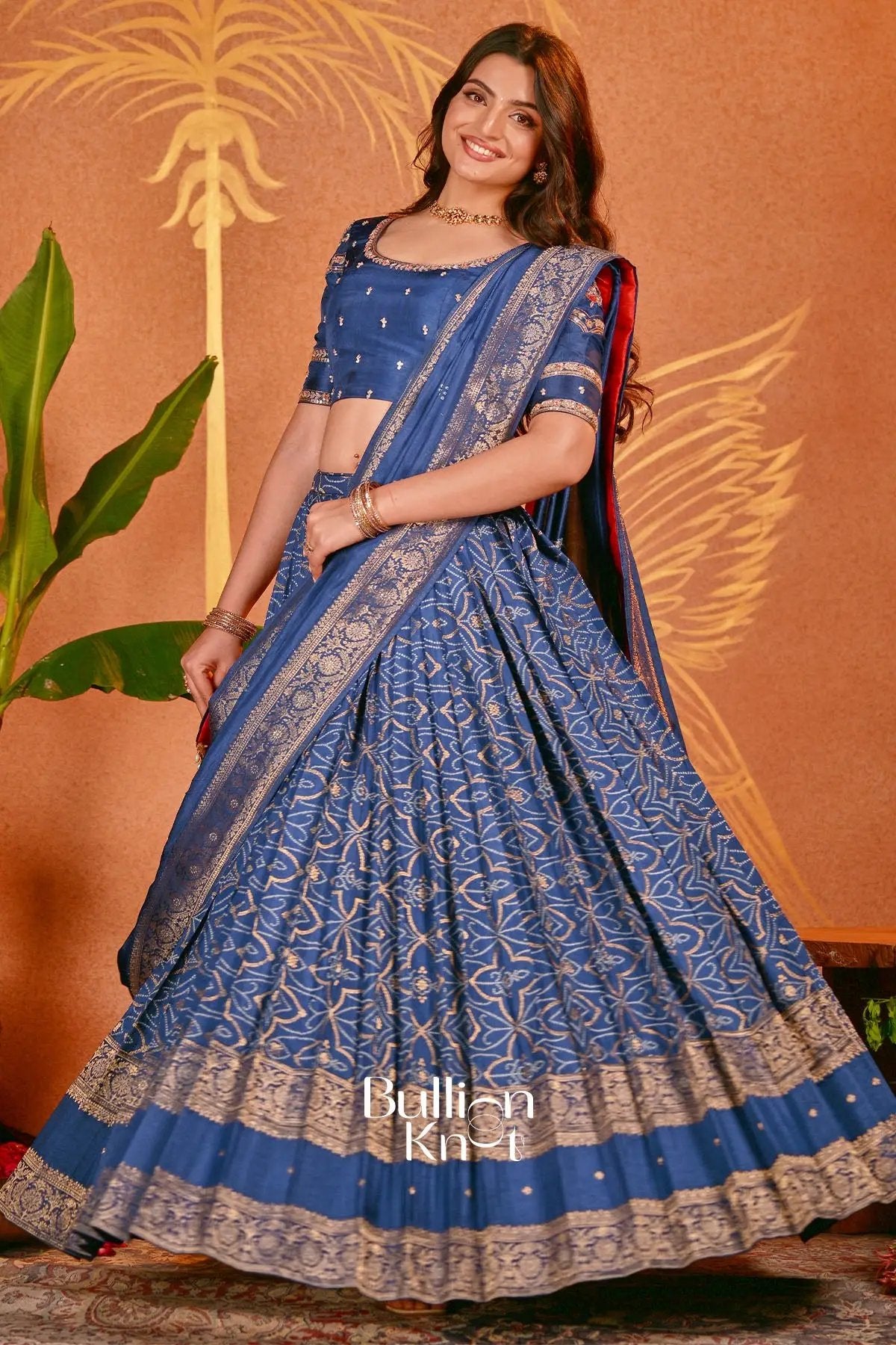 Devika Blue Bandani Zari Lehenga Set
