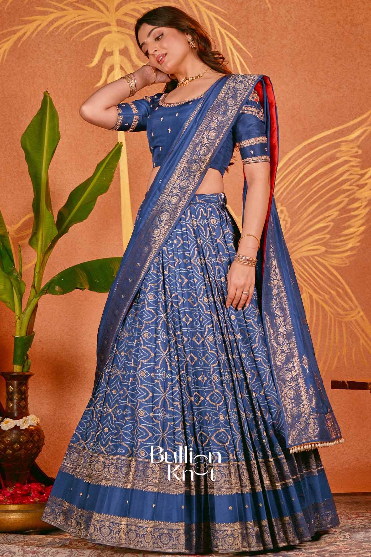 Devyani Royal Indigo Bandhani Russian Silk Lehenga Set