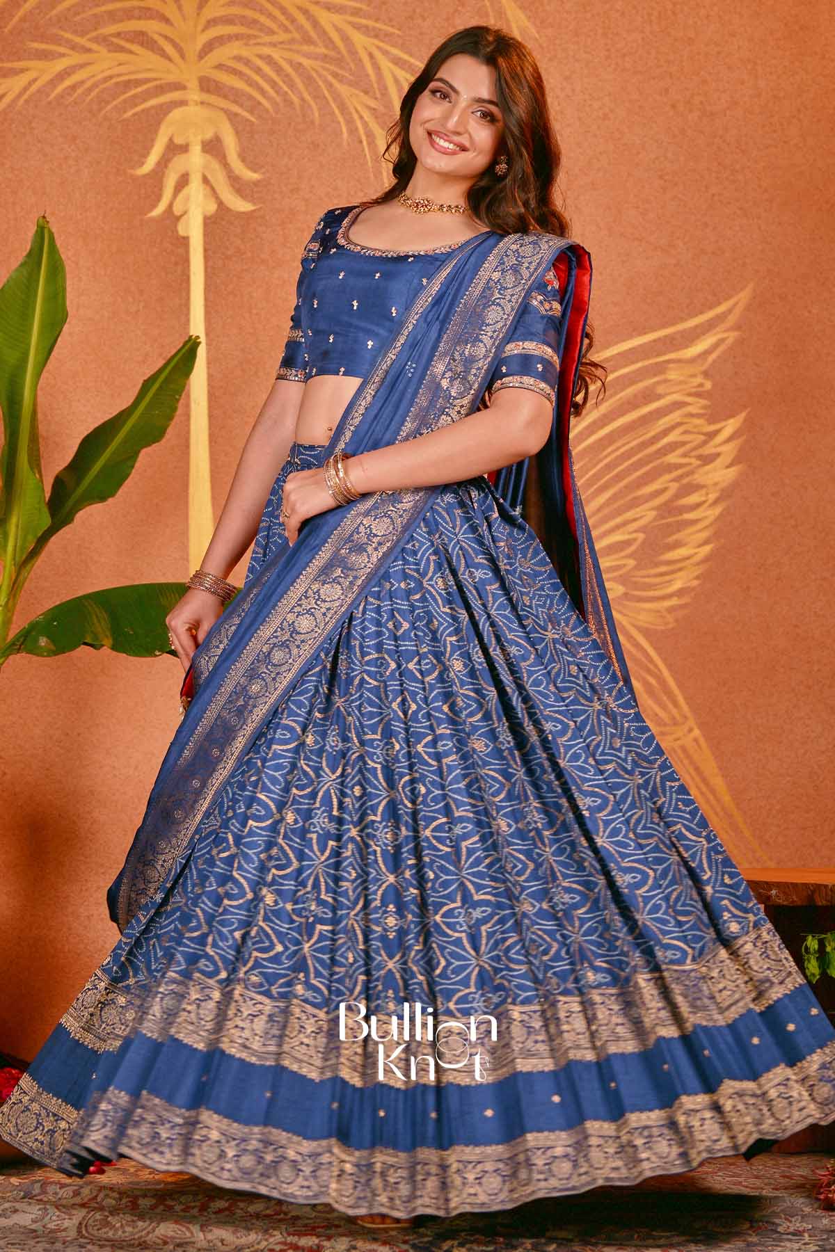 Devyani Royal Indigo Bandhani Russian Silk Lehenga Set