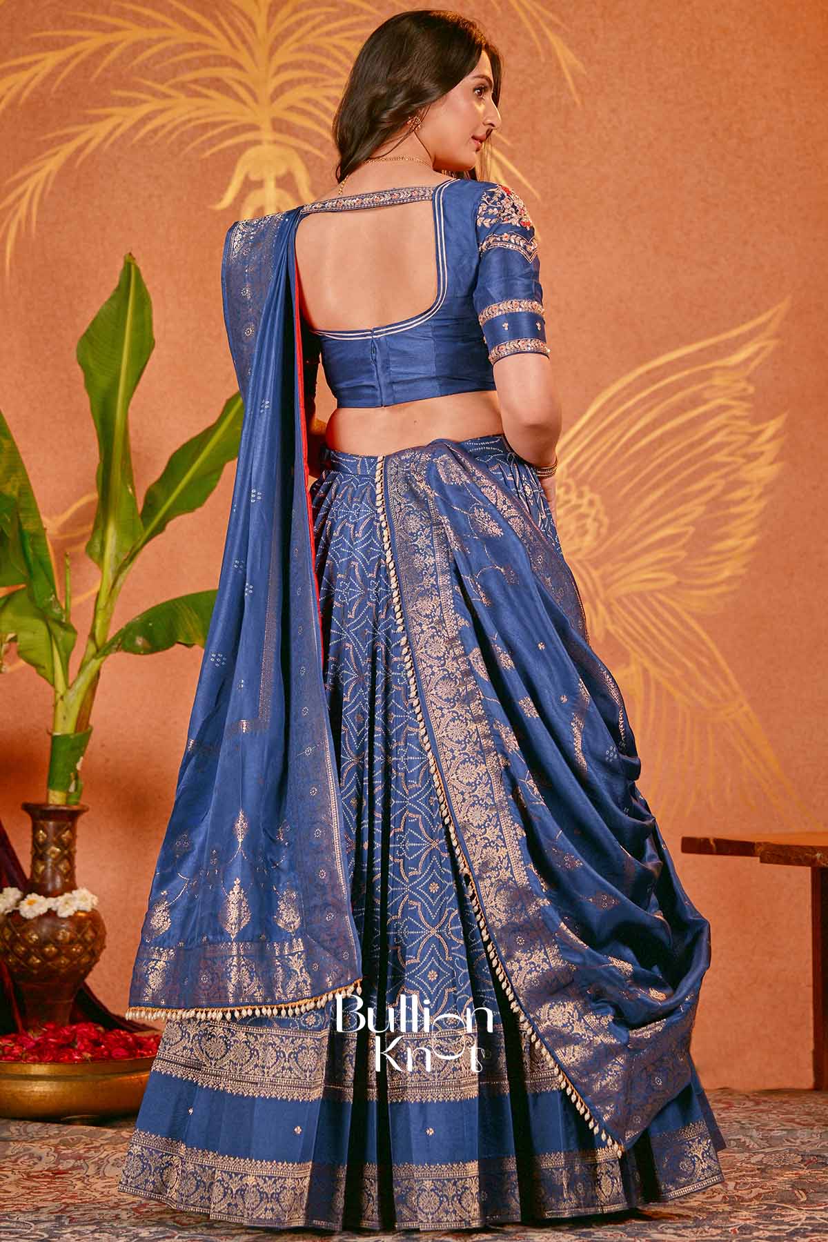 Devyani Royal Indigo Bandhani Russian Silk Lehenga Set