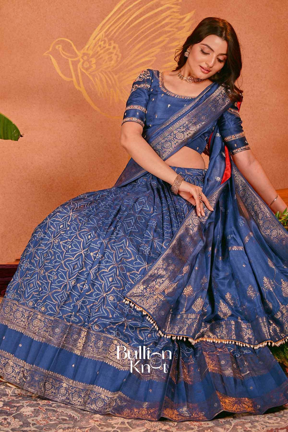 Devyani Royal Indigo Bandhani Russian Silk Lehenga Set