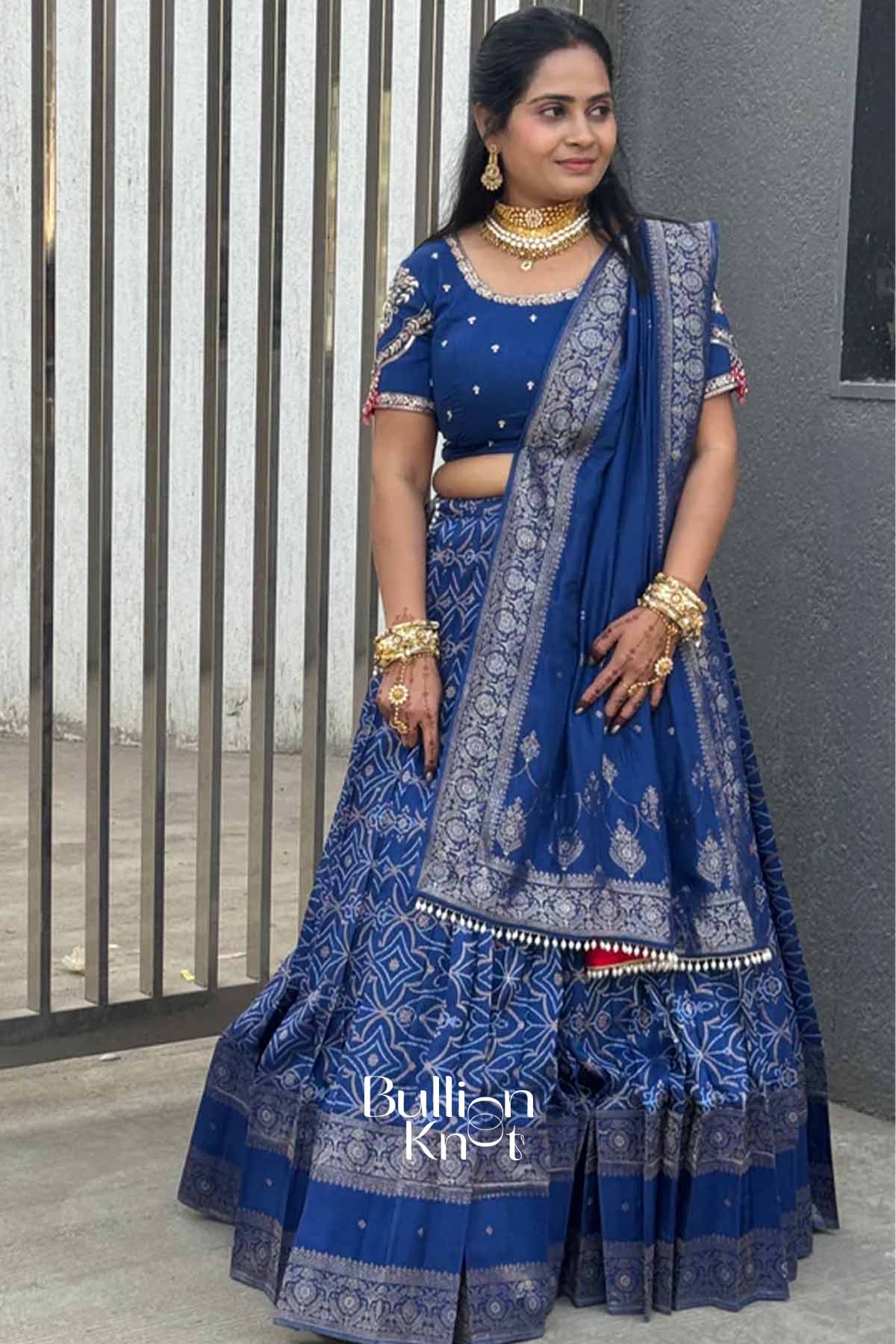 Devyani Royal Indigo Bandhani Russian Silk Lehenga Set